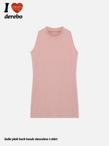 Indie pink back beads sleeveless t-shirt