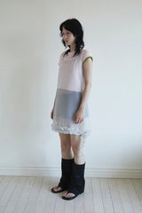 アシンメトリースリーブビーチTシャツ PINK/GREEN