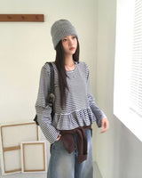 [MADE] Wove, border frill long sleeve T-shirt