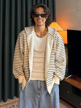 Oversized Striped Hooded Sweatshirt 2COLOR