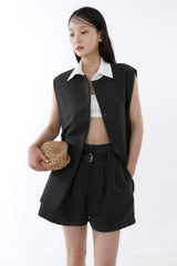 COLLARED SLEEVELESS JACKET_CHARCOAL