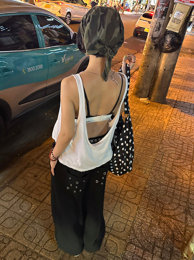 Punching eyelet string wide pants