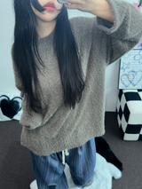 PATCH 🤎 LOOSE GIRLY OVER KNIT 🧸🤍🤎🖤4COLOR