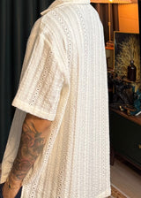 Loose-fitting ethnic punched collar knit shirt 3COLOR