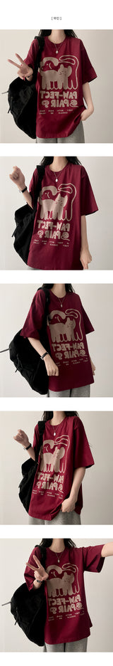 Cat dog oversized fit short-sleeved T-shirt