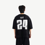 HIERARCHY STUDIOS TMTNW - ブラックフォーストライプボクシーオーバーサイズTシャツ