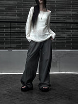 [unisex] pintuck rivet nylon pants (2color)