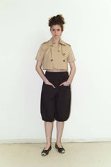 That's neat  stand collar, cropped, mid-sleeve classic khaki trench coat (Khaki