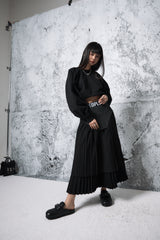 Denim Combination Pleated Skirt