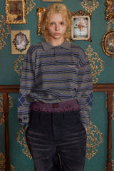 STRIPE LOGO KNIT POLO SHIRT / GREY