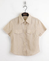 Hashi Western Striped Pocket Cropped Short Sleeve Shirt