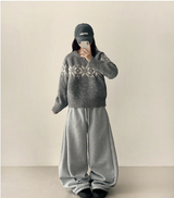 テリーフリースサイドピンタックインシジョンストリングワイドパンツ