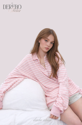 ピンクストライプルーズカラーTシャツ