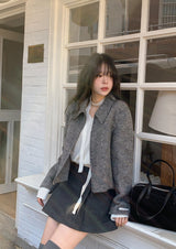 BR Crop V-neck Long Sleeve Knit + Tie Set (8color)