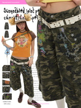 BETWEENANDx sunonebird Collaboration Summer American Retro Printed Camouflage Pants Women's Seven Leg Pants