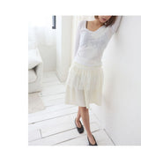 Crinkle Vintage Deep U-Neck Long Sleeve Top