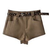 Leopard belt & brushed short pants SET (3 colors)