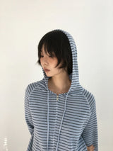 Bobby Striped Knit Zip-Up Hoodie (7color)