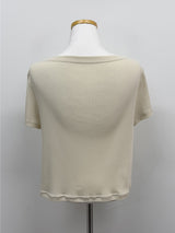 Rose Ribbed Boat Neck Short Sleeve T-shirt