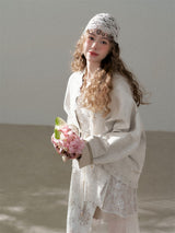 Lace Trim Embroidery Cream Spring Jacket Soft Feminine Casual Outer