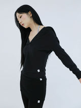 スリム ロング ボタンフーディートップ(BLACK)