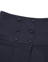 BUTTON DOUBLE PLEATED MIDI SKIRT(NAVY)