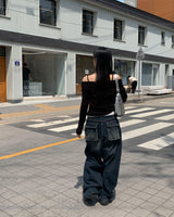 Back pocket mega denim pants