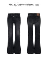 VERA BELTED BOOT-CUT DENIM black