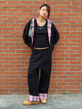 CHECK ROLL UP SWEATPANTS BLACK