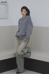 Retro-strip loose fit knitwear
