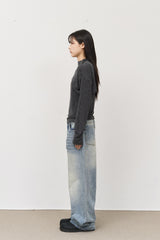 Mint Brushed Wide Denim