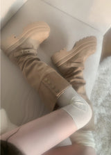 Dion Suede Buckle Long Boots (beige)