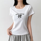 前腕カバー × スリムフィット 🤍 91 レタリング半袖Tシャツ (4 colors)