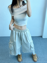 クロップストリッピードオフショルダー🤎🖤🩷💚 - 3カラーズ