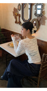 レースバックシースルーレイヤードニットウェアTシャツ