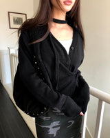 Noda Side-Button V-Neck Knit Button Cardigan