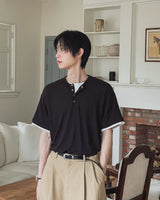 Harnel Layered Ribbed Henley Neck Short Sleeve T-shirt