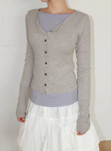 COLOR BUTTON RIBBED CARDIGAN