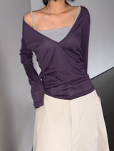 City Girl Sheer Deep V-Neck Knit Top 8color