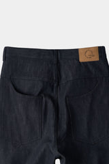 ナチュラルハイウェストバギーフィットデニムパンツ (Navy)