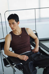 High ribbed logo sleeveless(Brown)