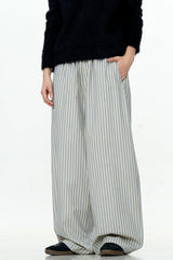 Light Striped Wide-Leg Trousers