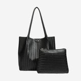Woven Texture Large Tote Bag & Pouch Set