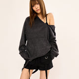 Hairy Zipslit Pullover - Charcoal