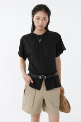 SHIRRED ROUND TOP_BLACK