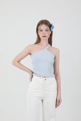 Unbalance Halter Neck Slit Sleeveless Sky Blue
