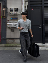 ソフト ヘンリーネック ロングスリーブ Tシャツ