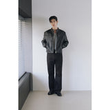エッセンシャルクラックレザーバイカージャケット(Black)