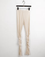 Higet shirring wrinkle bottom slit layered banding long leggings pants