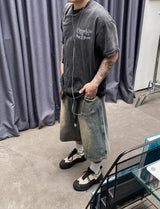 No.0769 washing wide 7 denim SHORTS